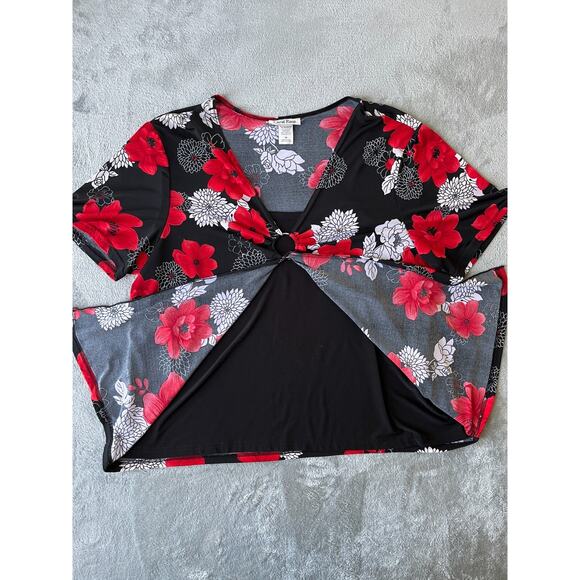 Vintage Y2K Stretchy Floral Top 2X Plus‎ Sized Red Black Whimsigoth Vamp Cyber - Picture 6 of 13
